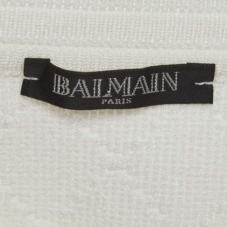 Pre Owned Balmain White Textured Knit Pullover L