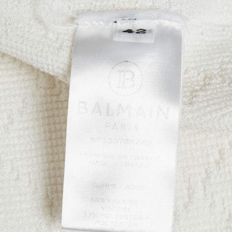 Pre Owned Balmain White Textured Knit Pullover L