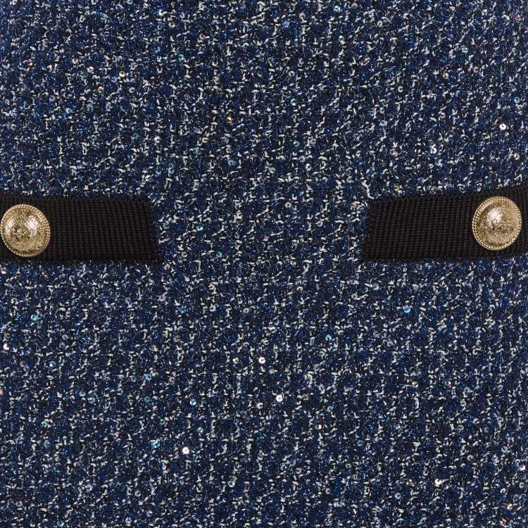 Pre Owned Balmain Blue Lurex Tweed Mini Skirt L