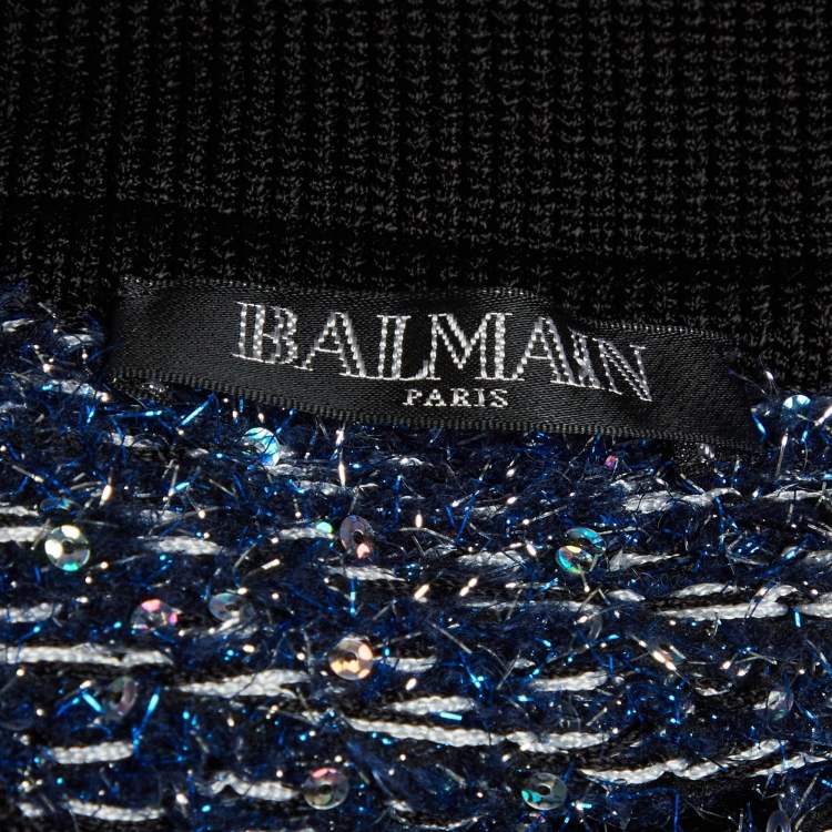Pre Owned Balmain Blue Lurex Tweed Mini Skirt L