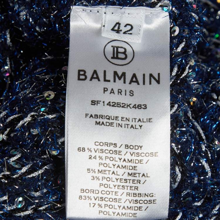 Pre Owned Balmain Blue Lurex Tweed Mini Skirt L