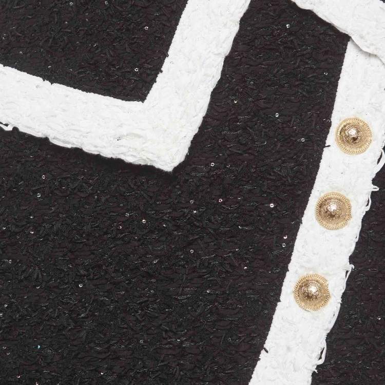 Pre Owned Balmain Black Tweed Asymmetric Mini Skirt L