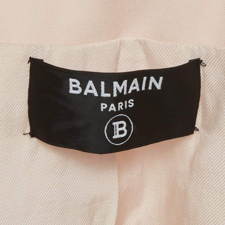 Pre Owned Balmain Pastel Pink Wool Pique-Paneled Grain De Poudre Blazer M