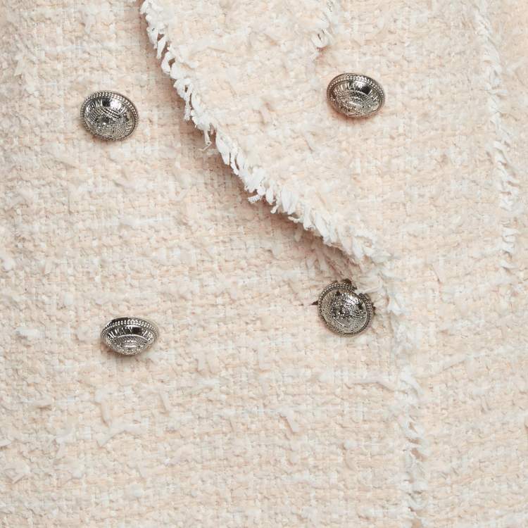 Pre Owned Balmain Pink Tweed Double-Breasted Blazer L