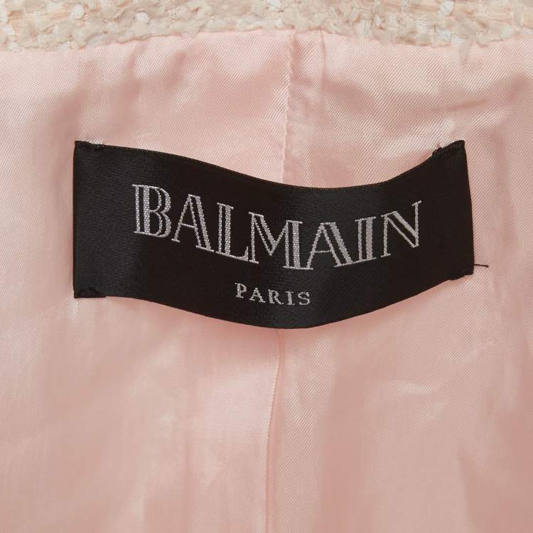 Pre Owned Balmain Pink Tweed Double-Breasted Blazer L