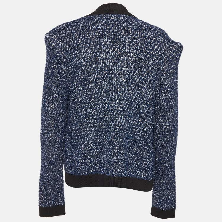 مملوكة مسبقًا Balmain Blue Tweed Open Front Cardigan L