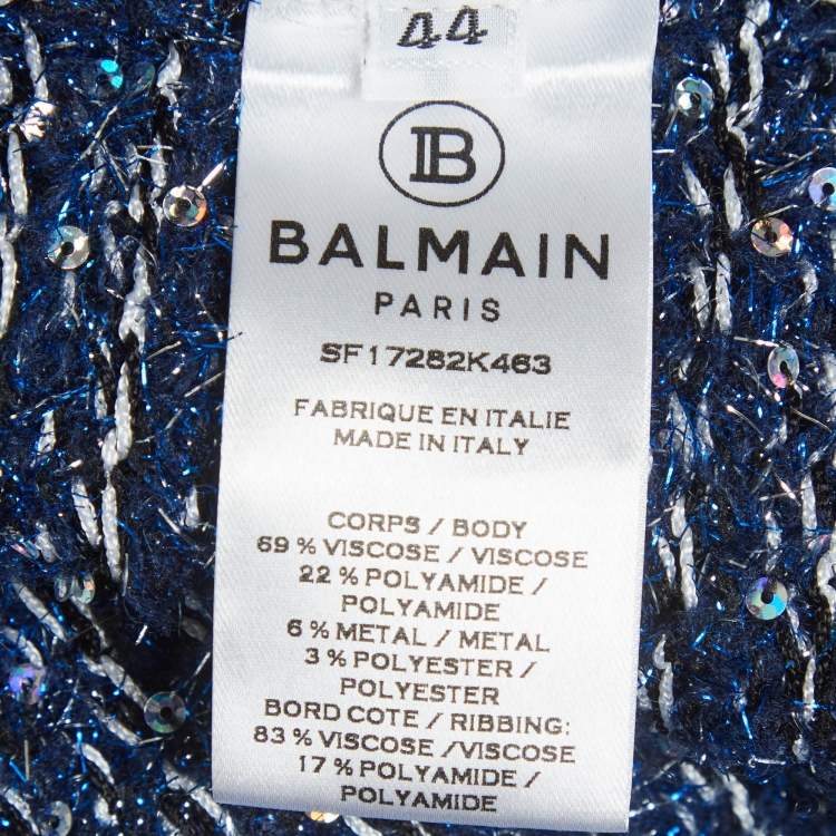 مملوكة مسبقًا Balmain Blue Tweed Open Front Cardigan L