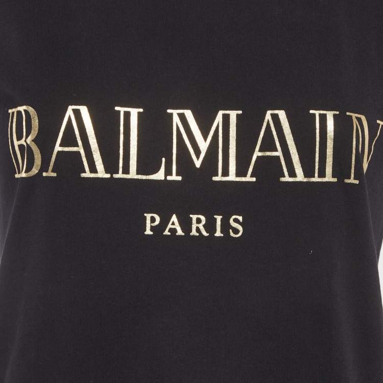 Pre Owned Balmain Black Logo Print Jersey Tank Top M