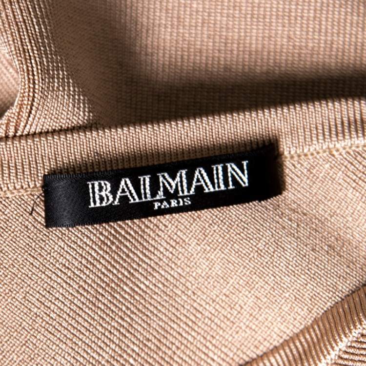 Pre Owned Balmain Beige Knit One Shoulder Cutout Fitted Dress M