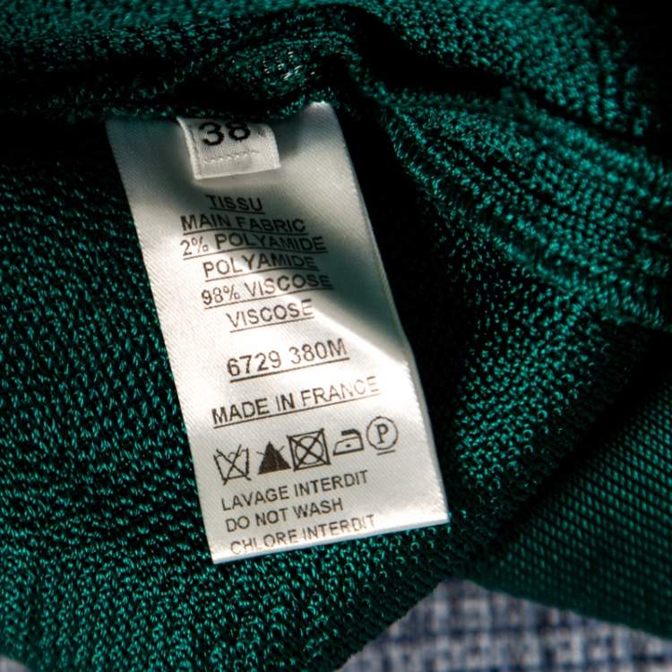Pre Owned Balmain Green Floral Jacquard Knit High Neck Power Shoulder Mini Dress M