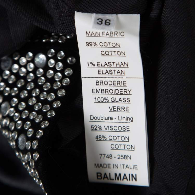 Pre Owned Balmain Black Crystal Embellished Velvet Tailored Power Shoulder Blazer M