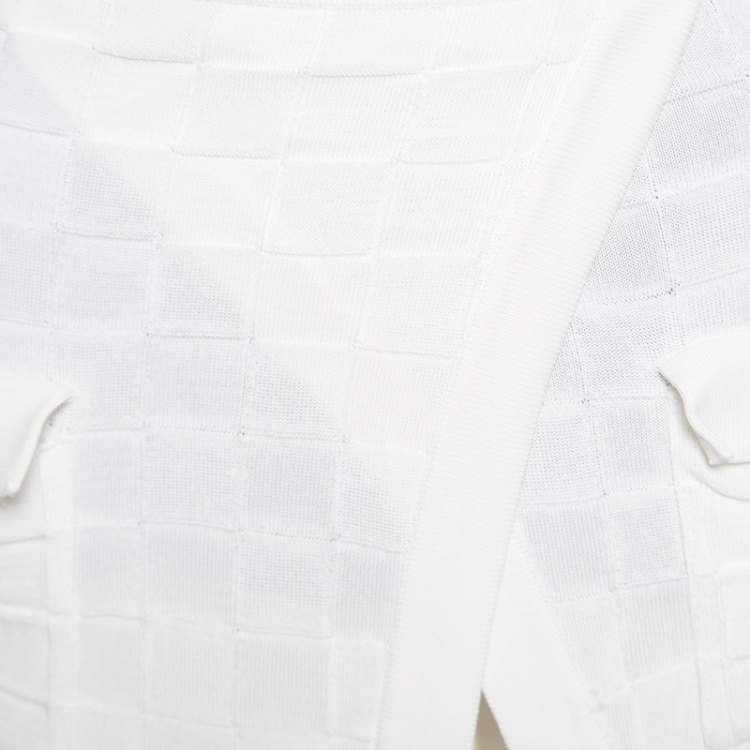 Pre Owned Balmain White Checkered Knit Patch Pocket Detail Faux Wrap Skirt S