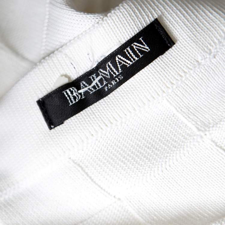 Pre Owned Balmain White Checkered Knit Patch Pocket Detail Faux Wrap Skirt S