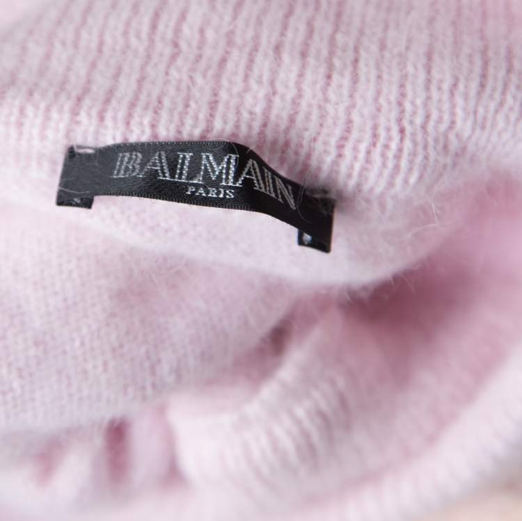 Pre Owned Balmain Pale Pink Wool Cropped High Neck Sweater S