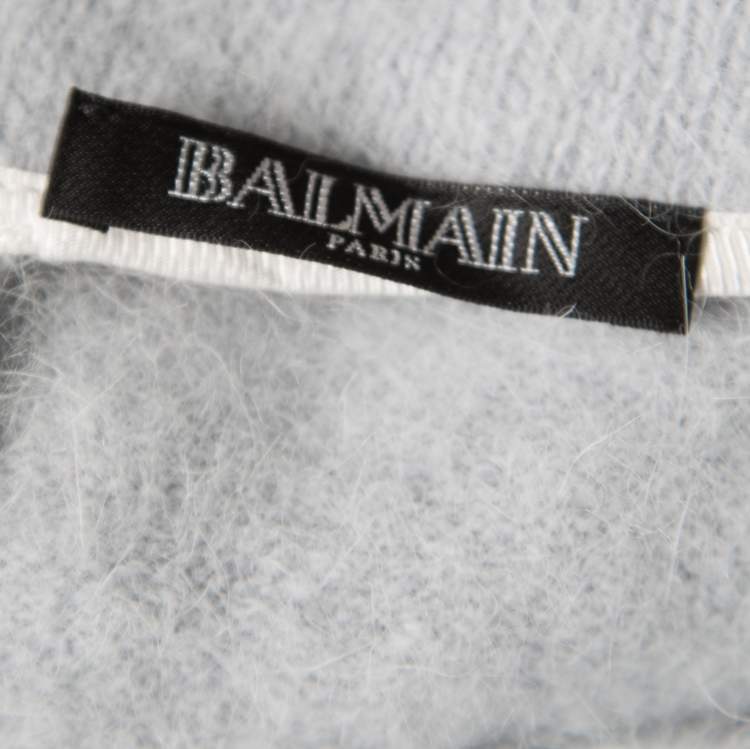 Pre Owned Balmain Powder Blue Angora Wool Mini Skirt S