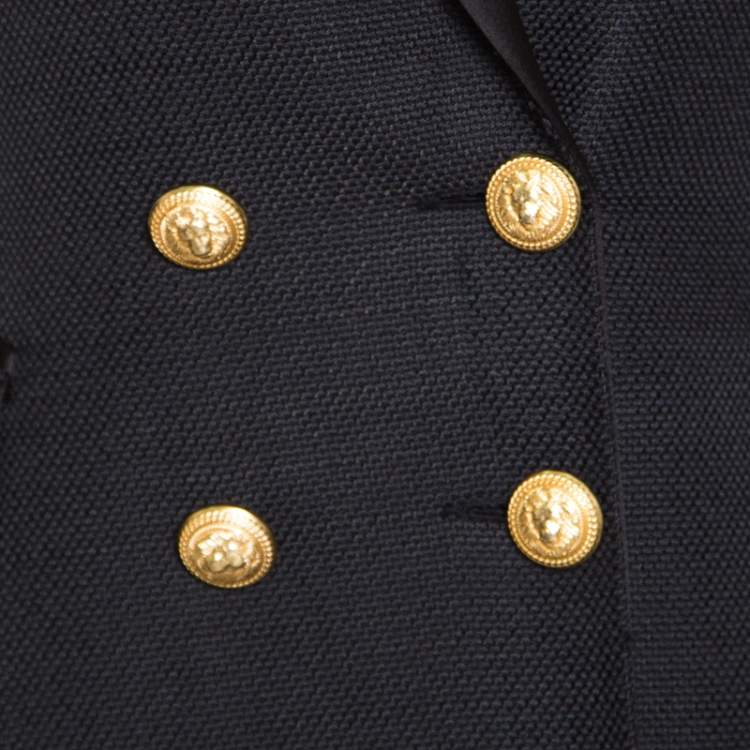 Pre Owned Balmain Black Basket Weave Satin Lapel Detail Coat Dress S