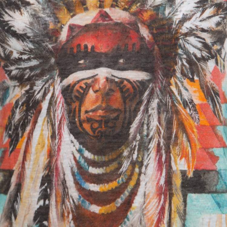 Pre Owned Balmain White Linen Jersey Red Indian Print Sleeveless Tank Top M