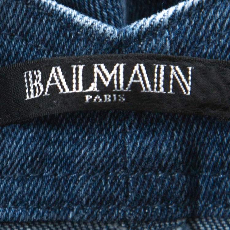 Pre Owned Balmain Blue Denim Medium Wash Gold Button Detail High Waist Flared Jeans S