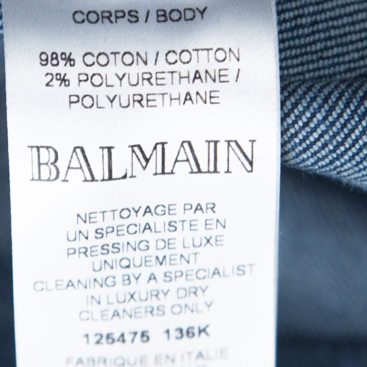 Pre Owned Balmain Blue Denim Medium Wash Gold Button Detail High Waist Flared Jeans S