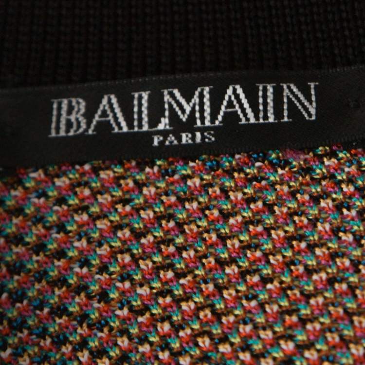 Pre Owned Balmain Multicolor Patterned Knit V-Neck Short Dress M
