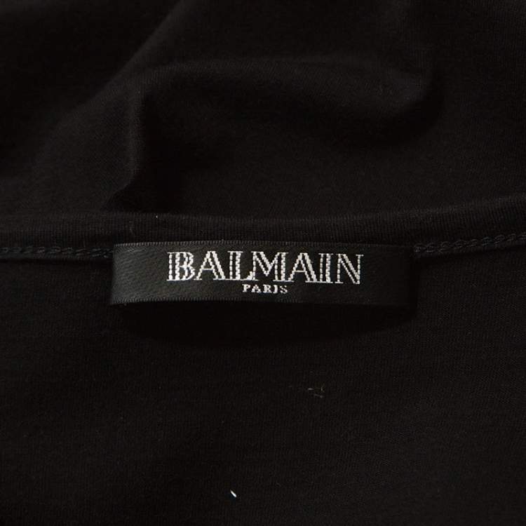 Pre Owned Balmain Black Cotton Shoulder Logo Button Detail Sleeveless T-Shirt M