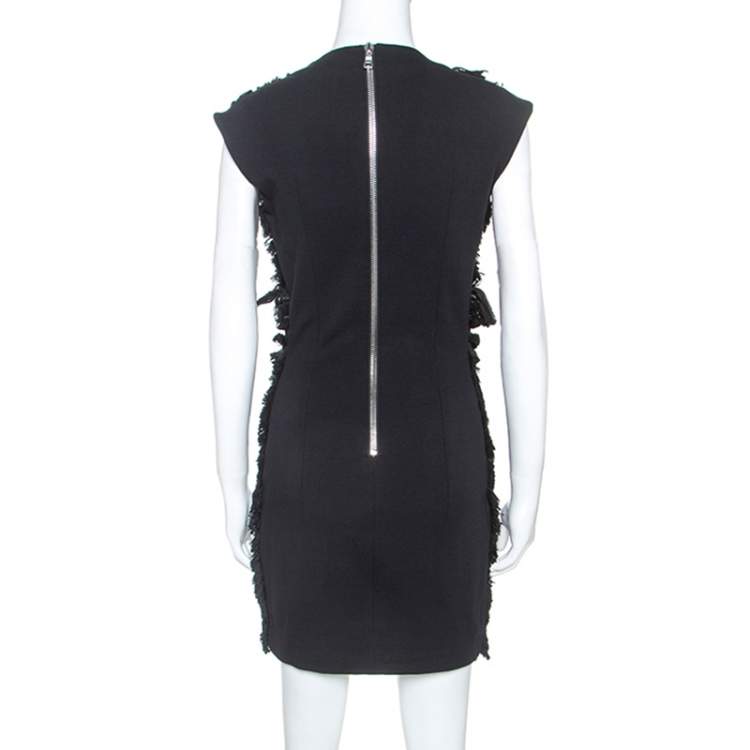 Pre Owned Balmain Black Cotton Fringe Detail Mini Dress M