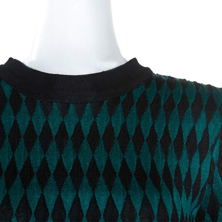 Pre Owned Balmain Bicolor Knit Long Sleeve Intarsia Mini Dress S