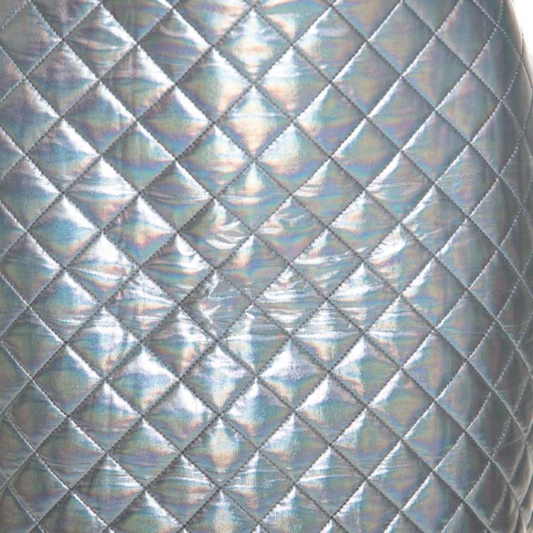 Pre Owned Balmain Metallic Holographic Quilted Mini Skirt M