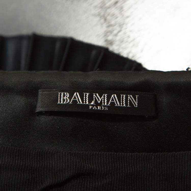 Pre Owned Balmain Midnight Blue Satin Pleated One Shoulder Crop Top S