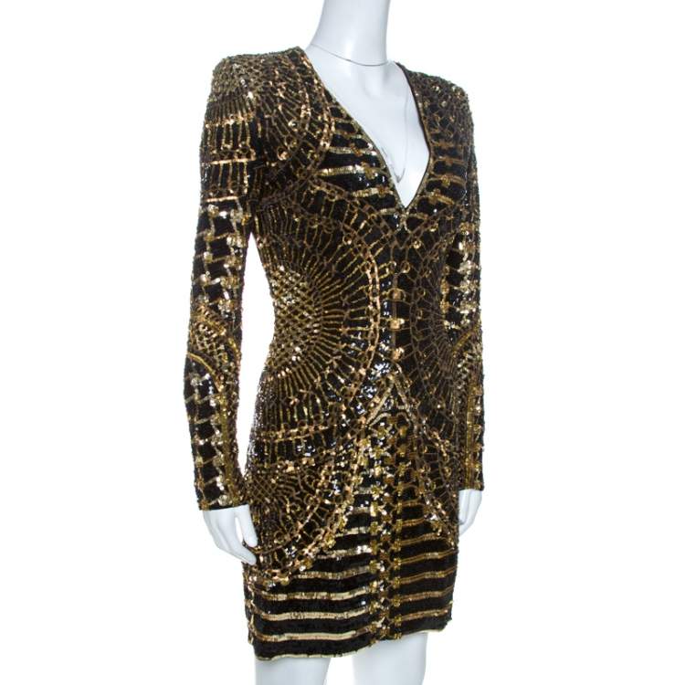 Få Uendelighed udluftning Balmain Gold & Black Sequin Embellished Mini Dress S Balmain | TLC