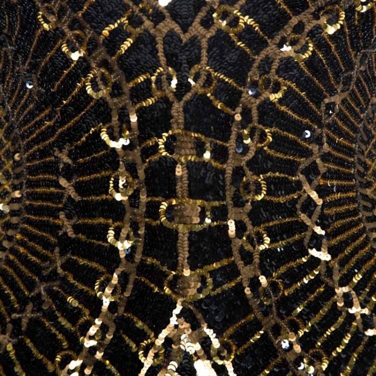 Pre Owned Balmain Gold & Black Sequin Embellished Mini Dress S