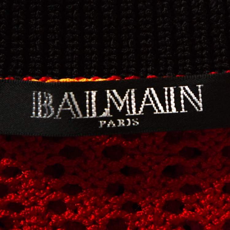 Pre Owned Balmain Multicolor Stripe Open Knit Belted Cardigan M
