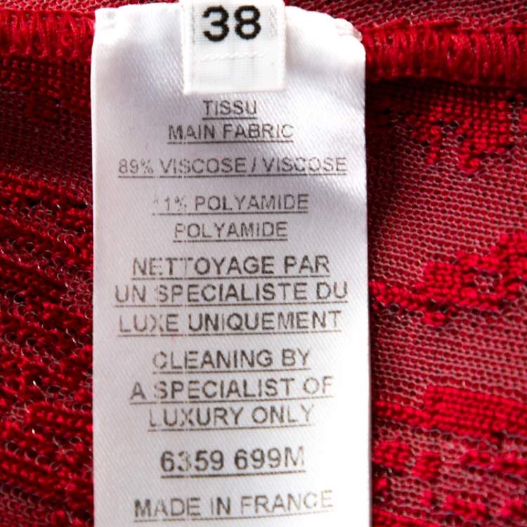 Pre Owned Balmain Red Moire Jacquard Knit Mini Dress M