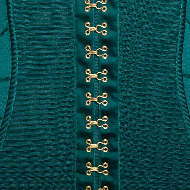 Pre Owned Balmain Green Rib Knit Hook & Eye Detail Mini Dress S