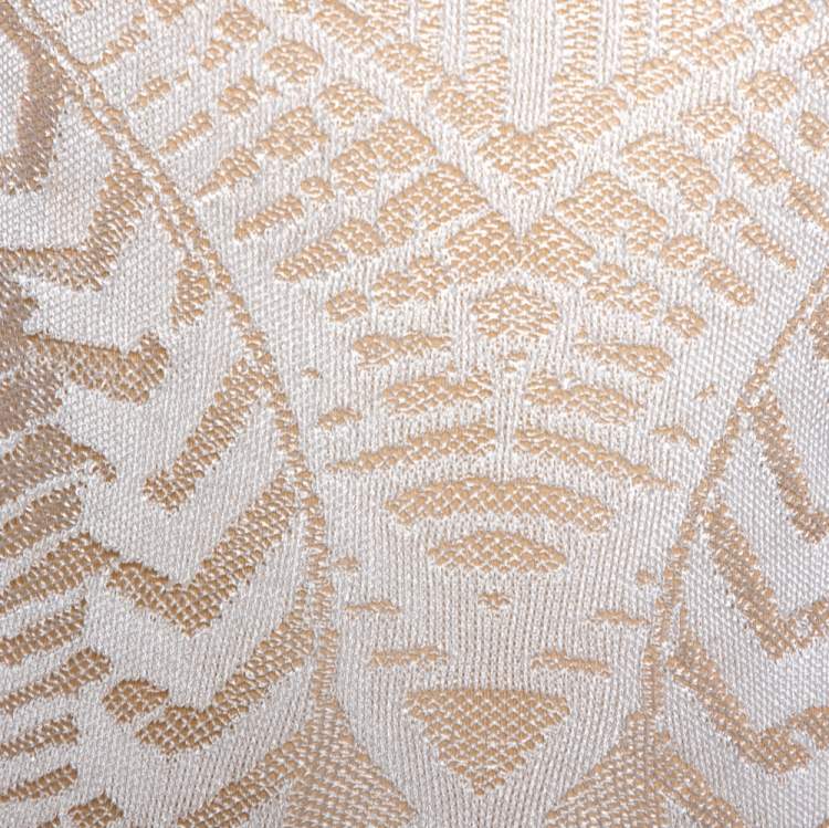 Pre Owned Balmain White Geometric Open Knit Long Sleeve Fitted Dress M