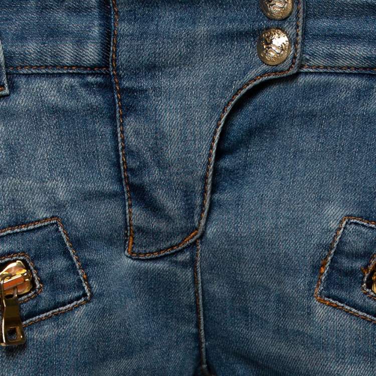 Pre Owned Balmain Blue Denim Zip Detail Skinny Jeans S
