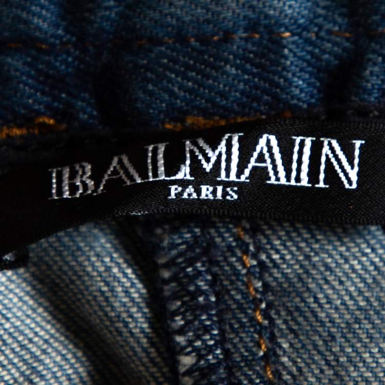 Pre Owned Balmain Blue Denim Zip Detail Skinny Jeans S