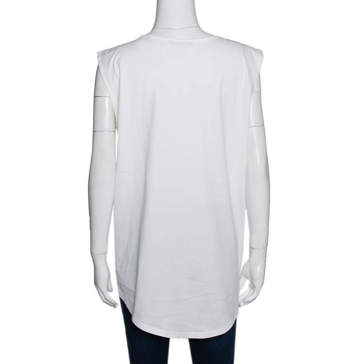 Pre Owned Balmain Off White Cotton 'Do You Speak Balmain' Embellished Sleeveless Top S 