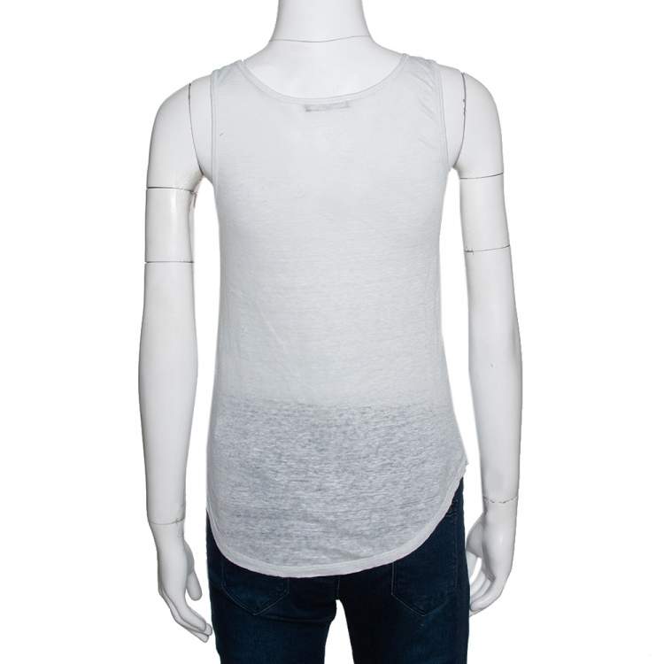 Pre Owned Balmain Pale Grey Linen Jersey Red Indian Print Sleeveless Tank Top S