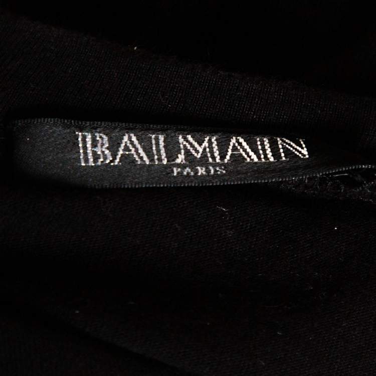 Pre Owned Balmain Black Cotton Metal & Leather Shoulder Trim Sleeveless T-Shirt S 