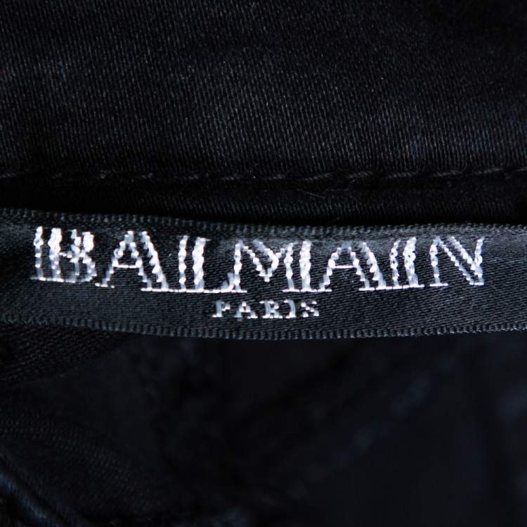Pre Owned Balmain Black Cotton Zipper Detail Skinny Pants S