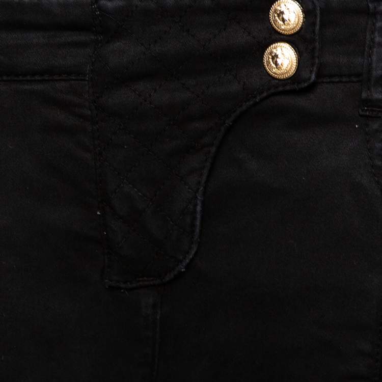 Pre Owned Balmain Black Cotton Zipper Detail Skinny Pants S