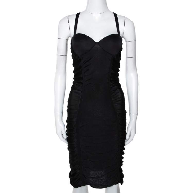 Balmain Black Stretch Knit Ruched Bustier Dress M Balmain | The Luxury ...
