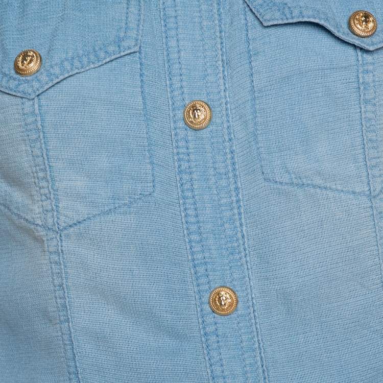 Pre Owned Balmain Blue Lyocell Sleeveless Button Front Shirt S