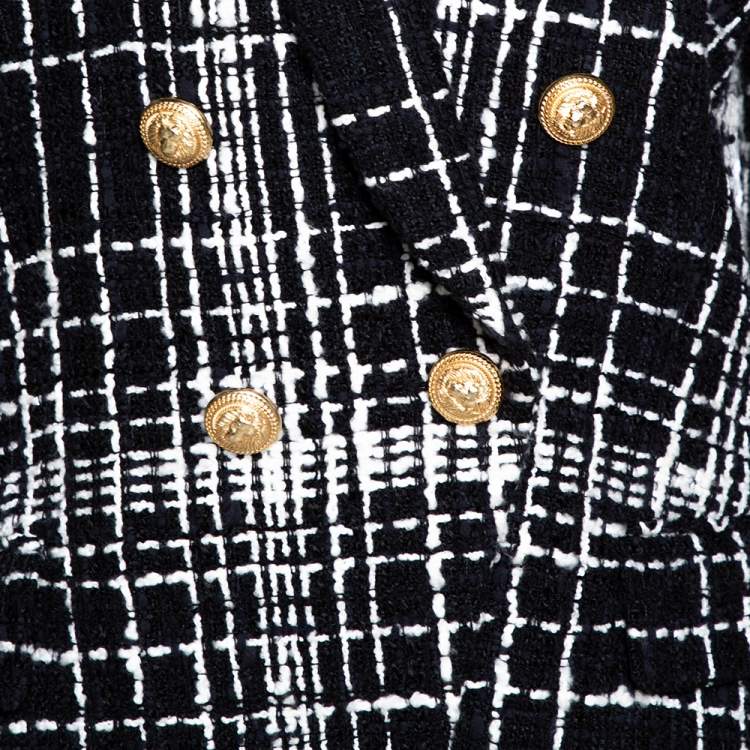Pre Owned Balmain Monochrome Tweed Double Breasted Blazer M