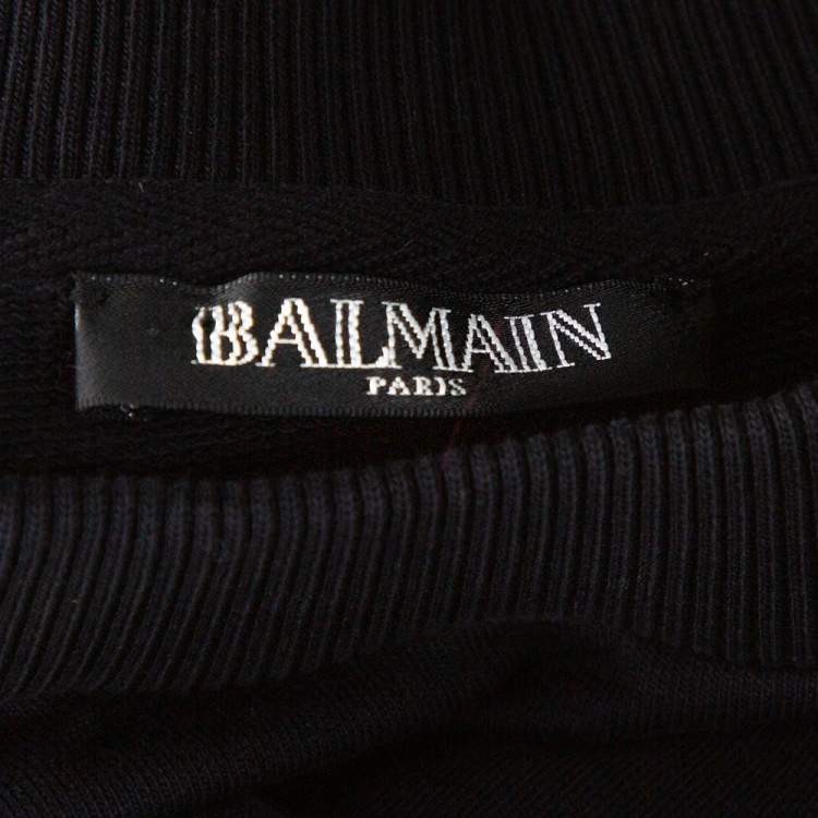 Pre Owned Balmain Black Cotton Metallic Logo Applique Cropped Sweatshirt Top M