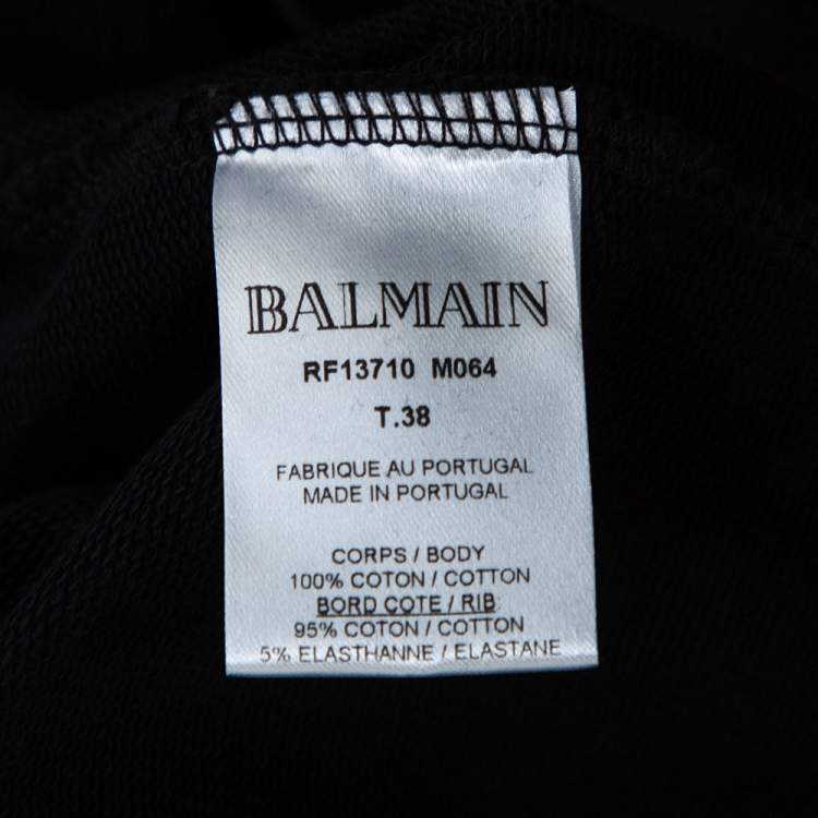 Pre Owned Balmain Black Cotton Metallic Logo Applique Cropped Sweatshirt Top M