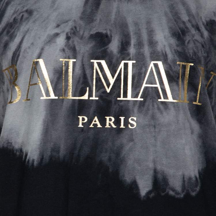 مملوكة مسبقًا Balmain Grey Tie Dye Cotton Logo Print Sleeveless T Shirt M