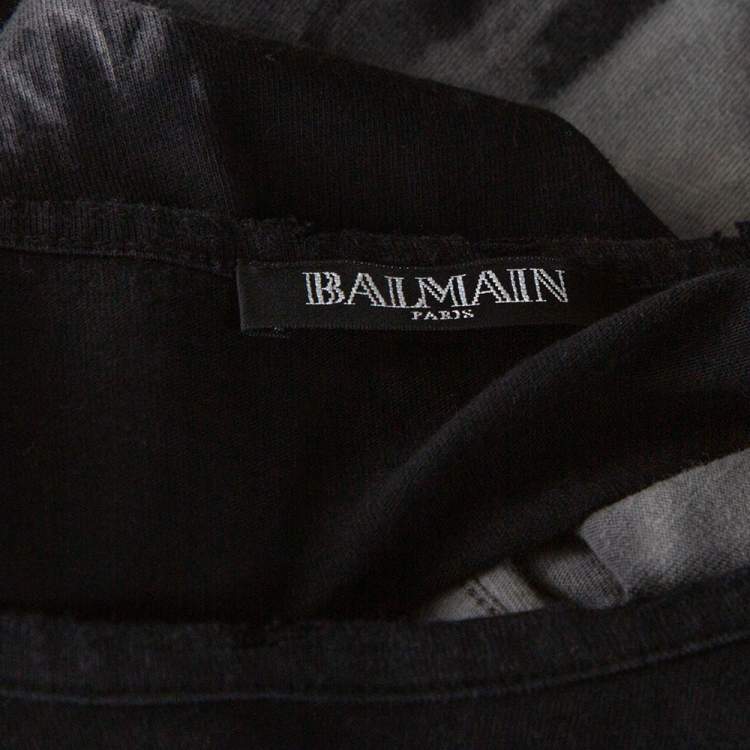 مملوكة مسبقًا Balmain Grey Tie Dye Cotton Logo Print Sleeveless T Shirt M