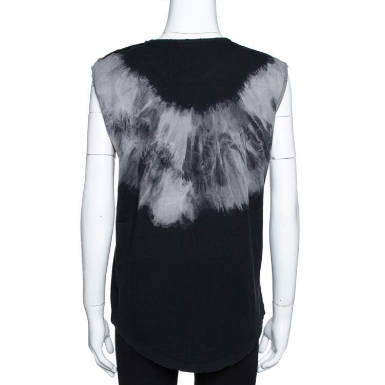 مملوكة مسبقًا Balmain Grey Tie Dye Cotton Logo Print Sleeveless T Shirt M
